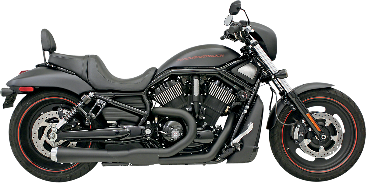 BASSANI XHAUST Road Rage 2:1 exhaust system in black, showing the sleek metal construction and mounting components.