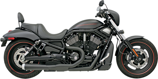 BASSANI XHAUST Road Rage 2:1 exhaust system in black, showing the sleek metal construction and mounting components.