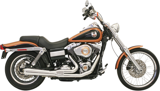 Chrome short muffler from BASSANI XHAUST Road Rage exhaust for 2006-2017 FXD motorcycle, with polished chrome finish and sleek design.