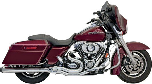 Chrome BASSANI XHAUST Megapower 2:1 exhaust system with stepped tubing for Harley Davidson FLH motorcycles.