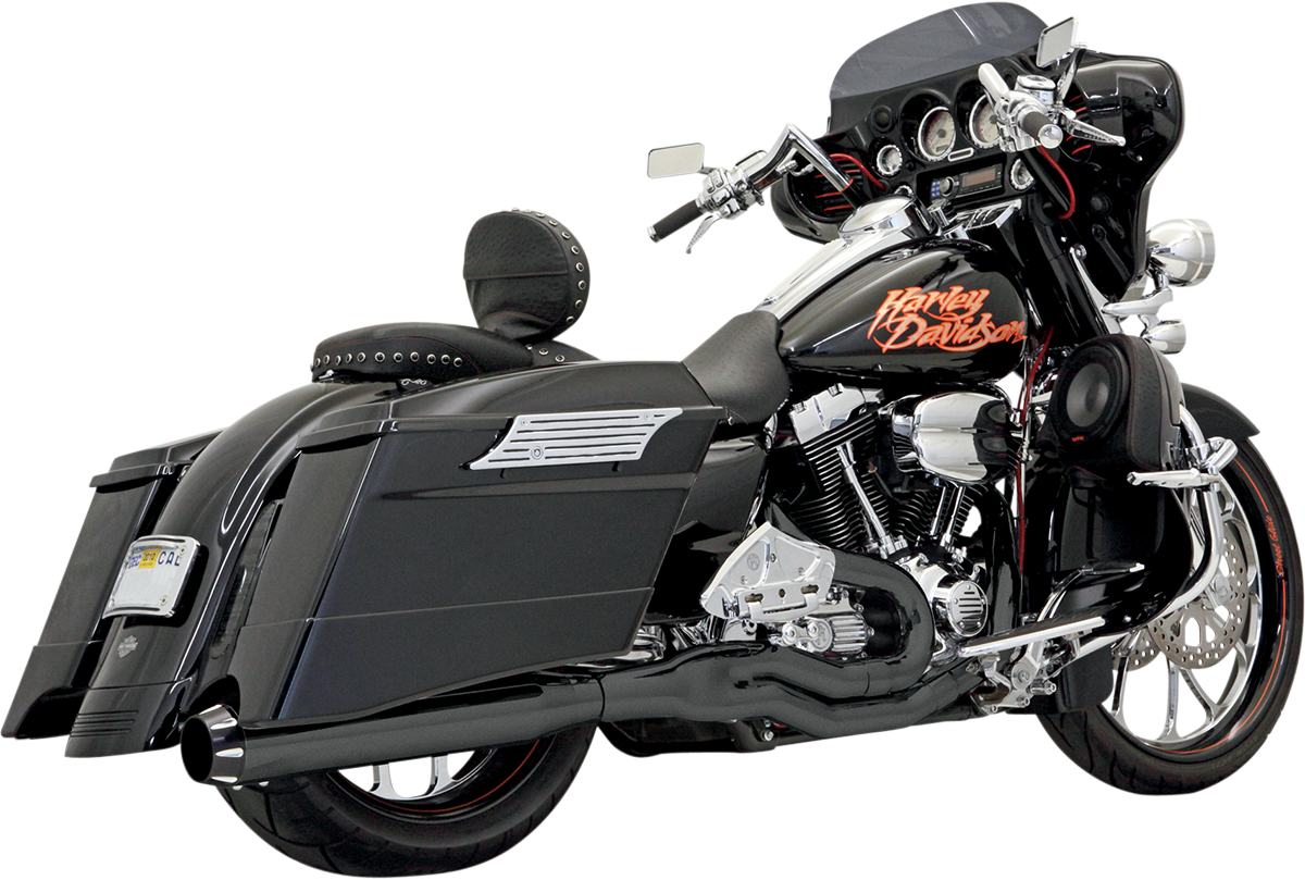 Black BASSANI XHAUST B1 2:1 exhaust system for Harley-Davidson FLH models, showing the sleek, high-performance motorcycle exhaust