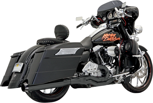 Black BASSANI XHAUST B1 2:1 exhaust system for Harley-Davidson FLH models, showing the sleek, high-performance motorcycle exhaust