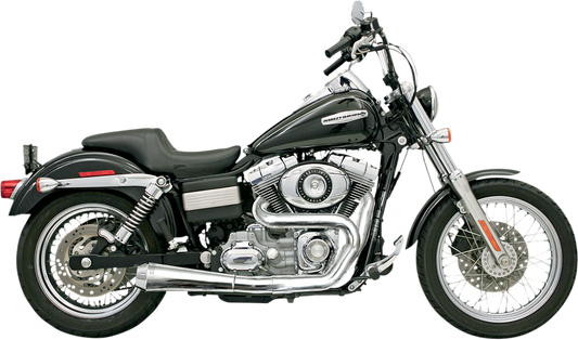 BASSANI XHAUST Road Rage 2:1 chrome motorcycle exhaust for FXD with polished chrome finish and intricate design details.