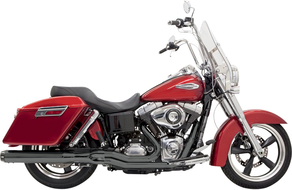 Black Bassani Exhaust 2:1 exhaust system for FLD motorcycle, featuring high-performance metal pipes and branding details.