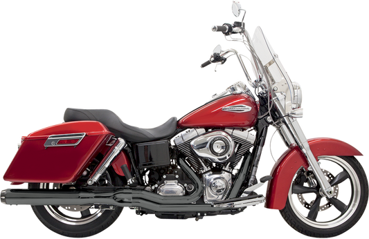 Black Bassani Exhaust 2:1 exhaust system for FLD motorcycle, featuring high-performance metal pipes and branding details.