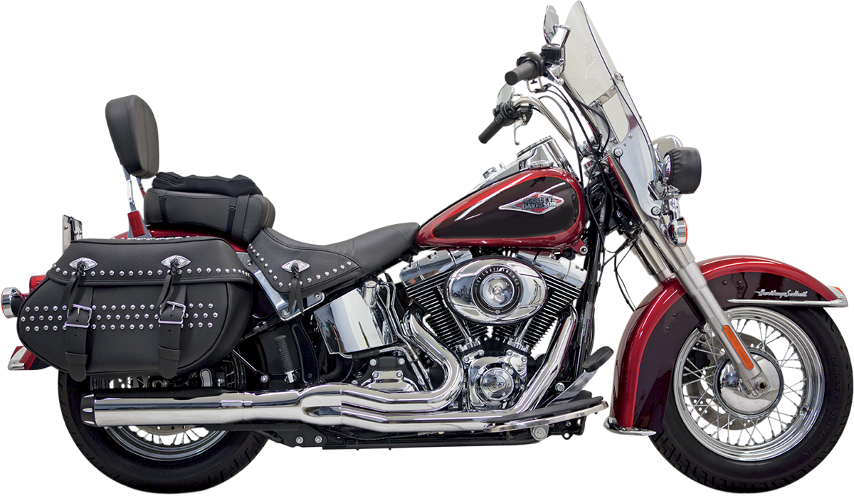 Bassani Xhaust B1 2:1 exhaust system for high-performance motors, featuring polished stainless steel pipes and brand logo.