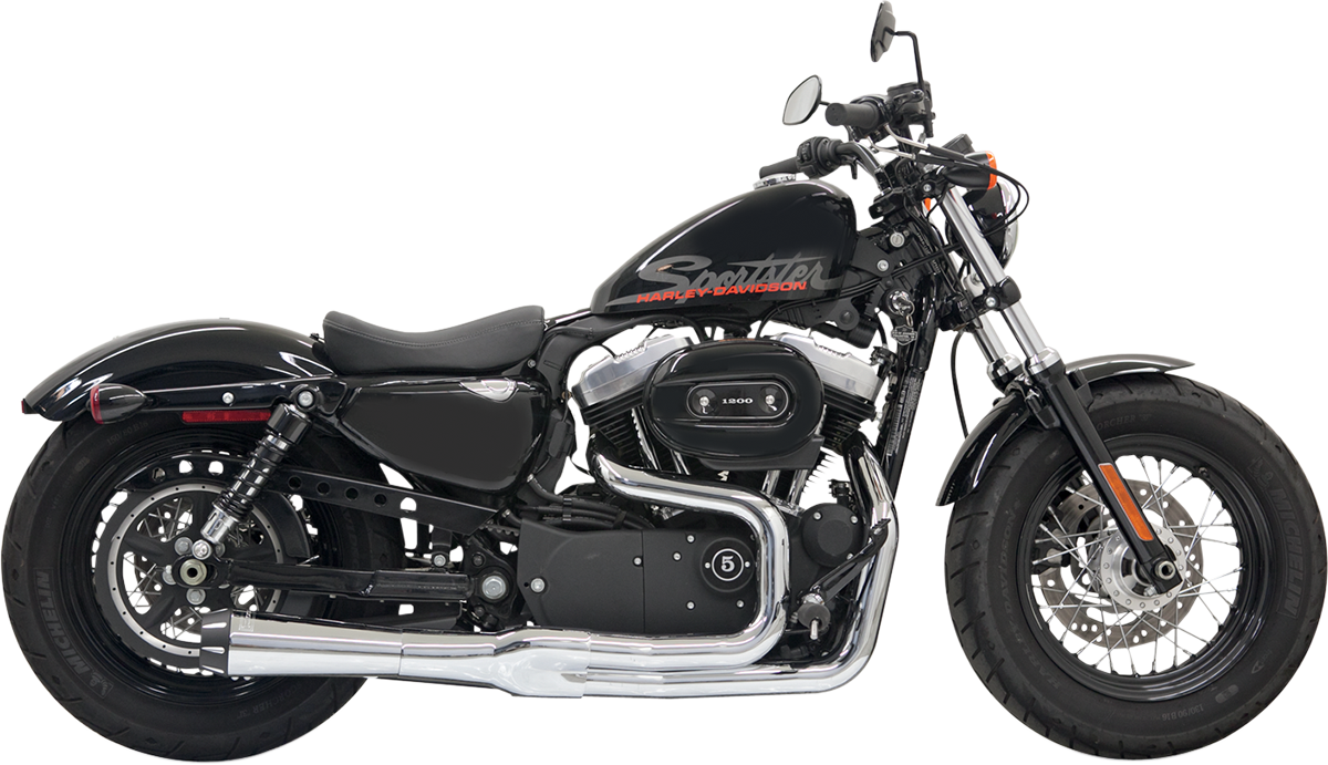 Chrome BASSANI XHAUST Mega Power Exhaust for Harley-Davidson XL 2004-2013, shown with mid/forward controls.