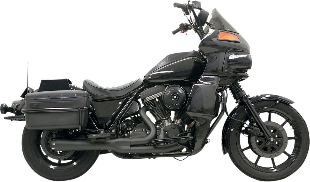Black BASSANI XHAUST Road Rage 2:1 exhaust for FXR motorcycle, showing the sleek matte finish and detailed pipe design.