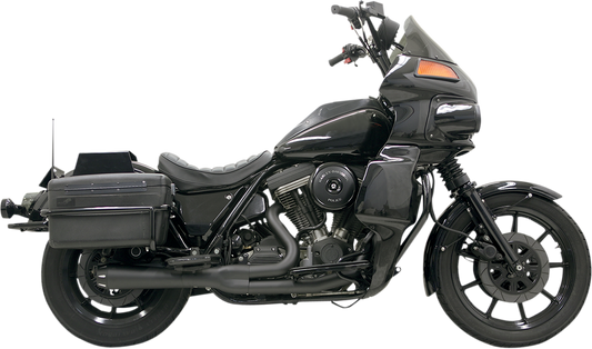 Black BASSANI XHAUST Road Rage 2:1 exhaust for FXR motorcycle, showing the sleek matte finish and detailed pipe design.