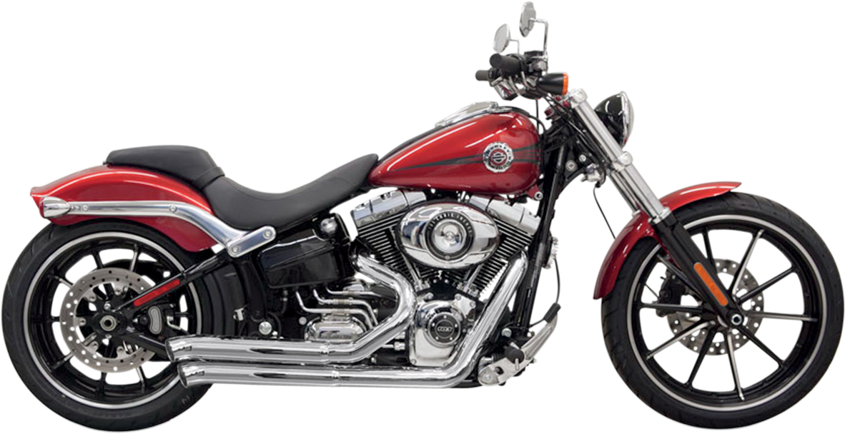Chrome BASSANI XHAUST Pro Street exhaust system for motorcycle, showing polished pipes and dual mufflers.