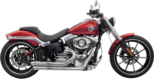 Chrome BASSANI XHAUST Pro Street exhaust system for motorcycle, showing polished pipes and dual mufflers.