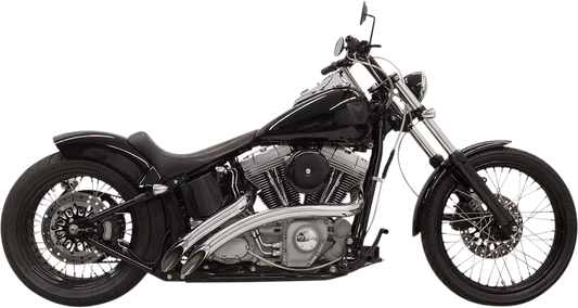 Chrome BASSANI XHAUST Radial Sweepers exhaust system with dual pipes and chrome finish, shown on a motorcycle.
