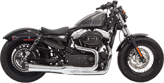 Chrome BASSANI XHAUST Mega Power Exhaust for 2014-2021 Harley-Davidson XL with short design and mid/forward controls.