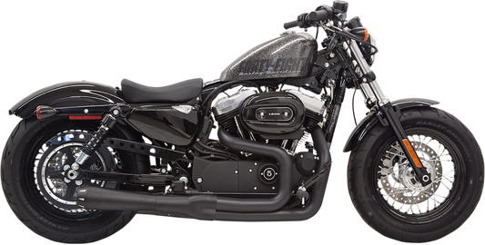 Black BASSANI XHAUST Mega Power short slip-on exhaust for 2014-2021 Harley-Davidson XL with mid/forward controls.
