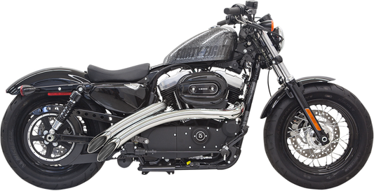 Chrome BASSANI XHAUST Radial Sweepers exhaust system for Harley Davidson XL motorcycle, showing polished chrome finish and dual pipe design.