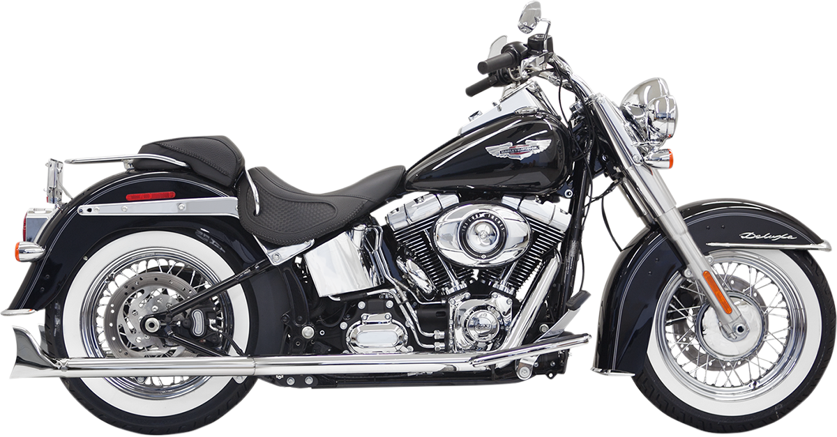 BASSANI XHAUST True Duals exhaust system with fishtail mufflers for Softail motorcycles, featuring 30-inch pipes.