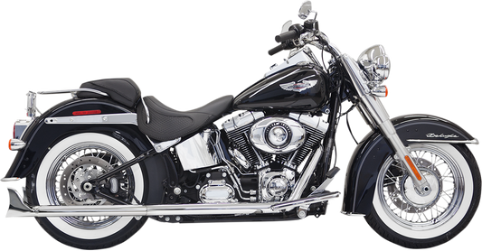 BASSANI XHAUST True Duals exhaust system with fishtail mufflers for Softail motorcycles, featuring 30-inch pipes.