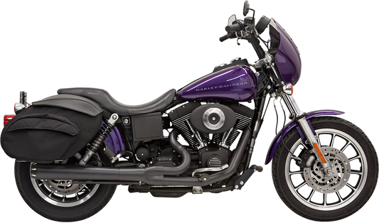 Black Bassani Xhaust 13321R 2:1 Megaphone exhaust system for Harley FXD 1991-2005, shown in the image.