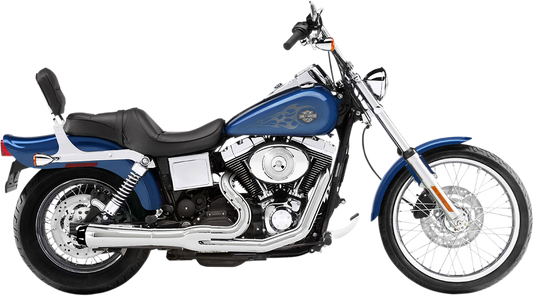 Chrome Bassani Xhaust 13312R 2:1 short megaphone exhaust for Harley FXD 1991-2005, with visible chrome finish and sleek design