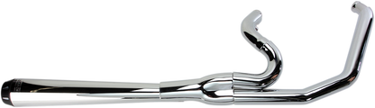 Chrome BASSANI XHAUST 13311R 2:1 megaphone exhaust for Harley-Davidson FXD 1991-2005 motorcycle, shown from side view.
