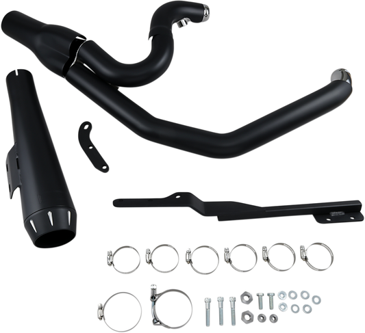 BASSANI XHAUST 2:1 short megaphone exhaust for '91-'05 FXD motorcycle, showing shiny chrome finish and compact design.