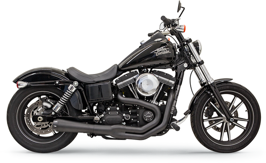 Black BASSANI XHAUST Mega Power exhaust for FXD/FXDWG motorcycles with mid/forward controls, part number 1D32RB.