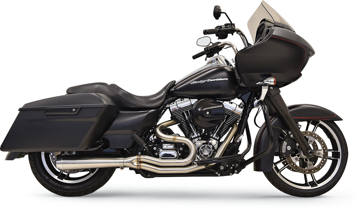 Stainless steel Megaphone Exhaust System by BASSANI XHAUST for motorcycles, featuring a sleek, polished finish and durable construction.