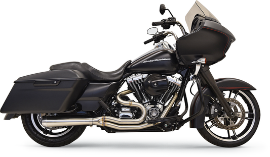 Stainless steel Megaphone Exhaust System by BASSANI XHAUST for motorcycles, featuring a sleek, polished finish and durable construction.