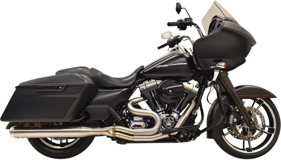 Stainless steel BASSANI XHAUST 1F18SS 2:1 motorcycle exhaust system with straight can design, shown in the image.