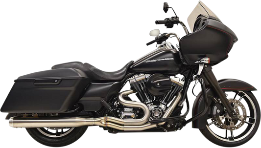 Stainless steel BASSANI XHAUST 1F18SS 2:1 motorcycle exhaust system with straight can design, shown in the image.
