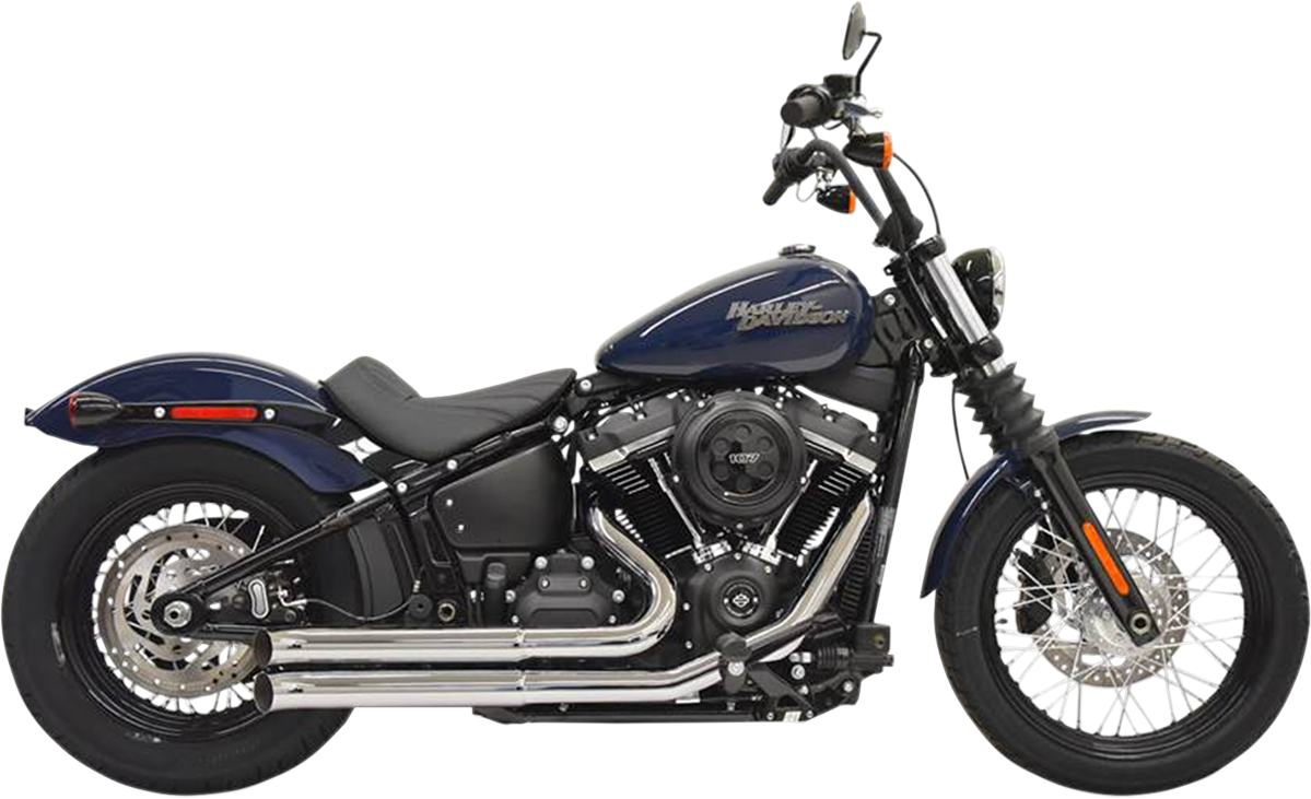 BASSANI XHAUST Pro Street chrome exhaust system with dual pipes and polished finish, part number 1S35D, on motorcycle.