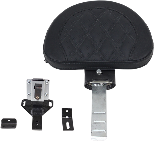 Lattice-stitched driver backrest seat by SADDLEMEN for motorcycles, featuring padded design and ergonomic support.