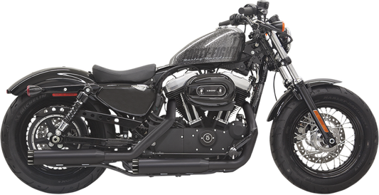 BASSANI XHAUST Firepower Series slip-on mufflers for Harley Sportster 1X27TB motorcycle, showcasing shiny chrome finish and sleek design