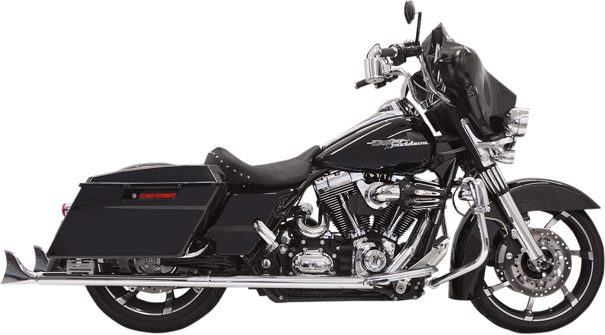 Chrome BASSANI XHAUST fishtail muffler with baffle for 1995-2016 Harley Touring models, 36-inch length, motorcycle exhaust system.