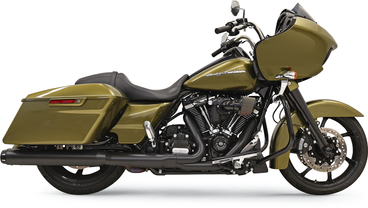 Black BASSANI XHAUST 4-inch Quick Change Slip-On Mufflers, part number 1F742B, shown on motorcycle exhaust system.