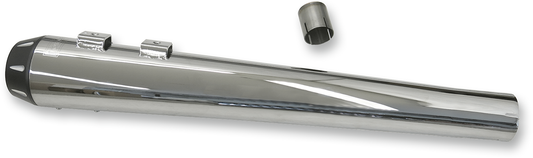 Chrome BASSANI XHAUST 2:1 megaphone muffler with block off cap, featuring sleek chrome finish and mounting details.