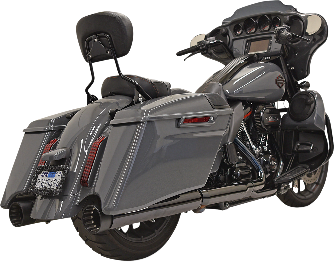 Bassani Xhaust DNT Straight Can Mufflers for M8 CVO, chrome and black finish, showing sleek motorcycle exhaust system.