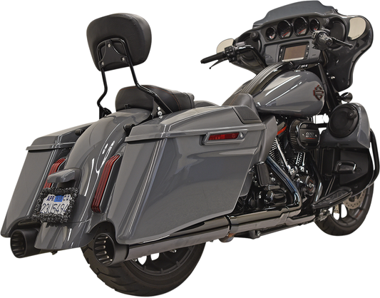 Bassani Xhaust DNT Straight Can Mufflers for M8 CVO, chrome and black finish, showing sleek motorcycle exhaust system.