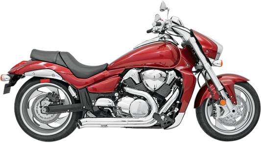 Chrome BASSANI XHAUST Pro Street Turn Out Exhaust for M109R motorcycle, featuring sleek chrome finish and distinctive design.