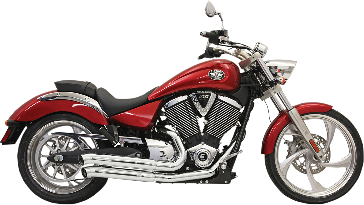 Chrome BASSANI XHAUST Pro-Street Exhaust with Turnout design for enhanced motorcycle performance, shown from the side.