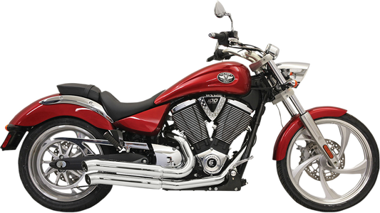 Chrome BASSANI XHAUST Pro-Street Exhaust with Turnout design for enhanced motorcycle performance, shown from the side.