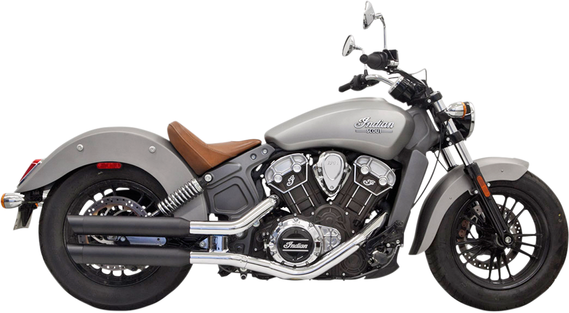 Black BASSANI XHAUST 3-inch mufflers for Scout model 8S27BSB, shown in the image with sleek exhaust tips.