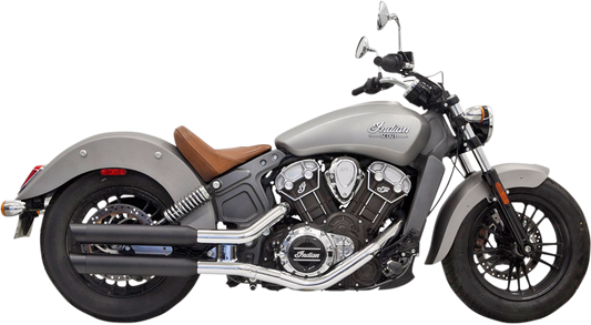 Black BASSANI XHAUST 3-inch mufflers for Scout model 8S27BSB, shown in the image with sleek exhaust tips.