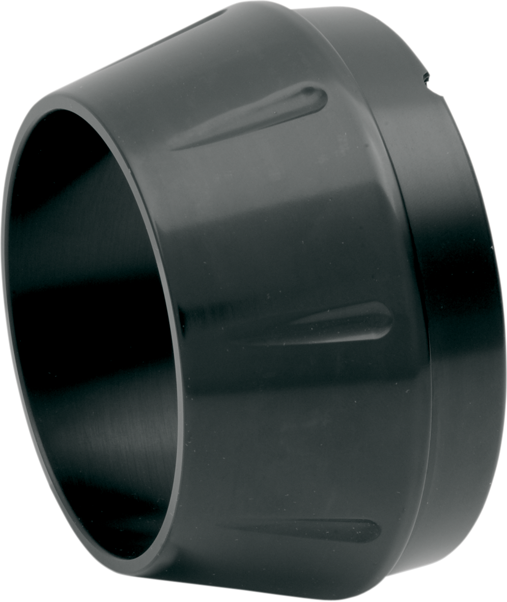 Black Bassani Xhaust short megaphone end cap for exhaust systems, part number ENDCAP-SMB, visible on the product.