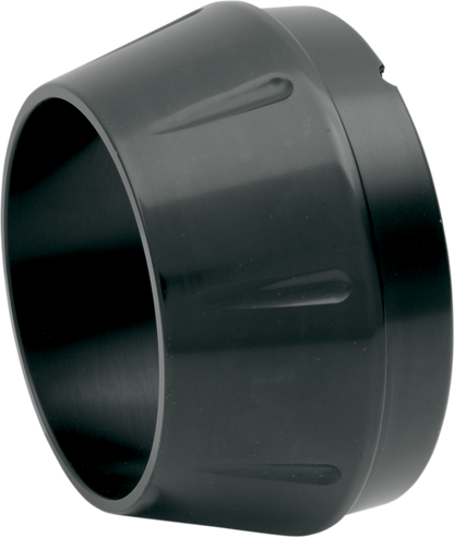 Black Bassani Xhaust short megaphone end cap for exhaust systems, part number ENDCAP-SMB, visible on the product.