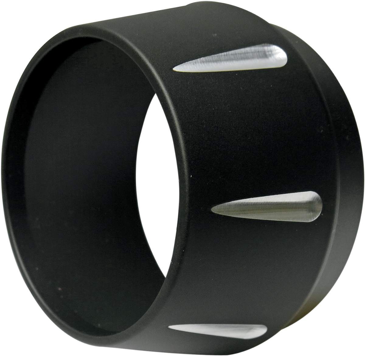 Black fluted short megaphone end cap for BASSANI XHAUST motorcycle exhaust system, with a sleek and durable design.