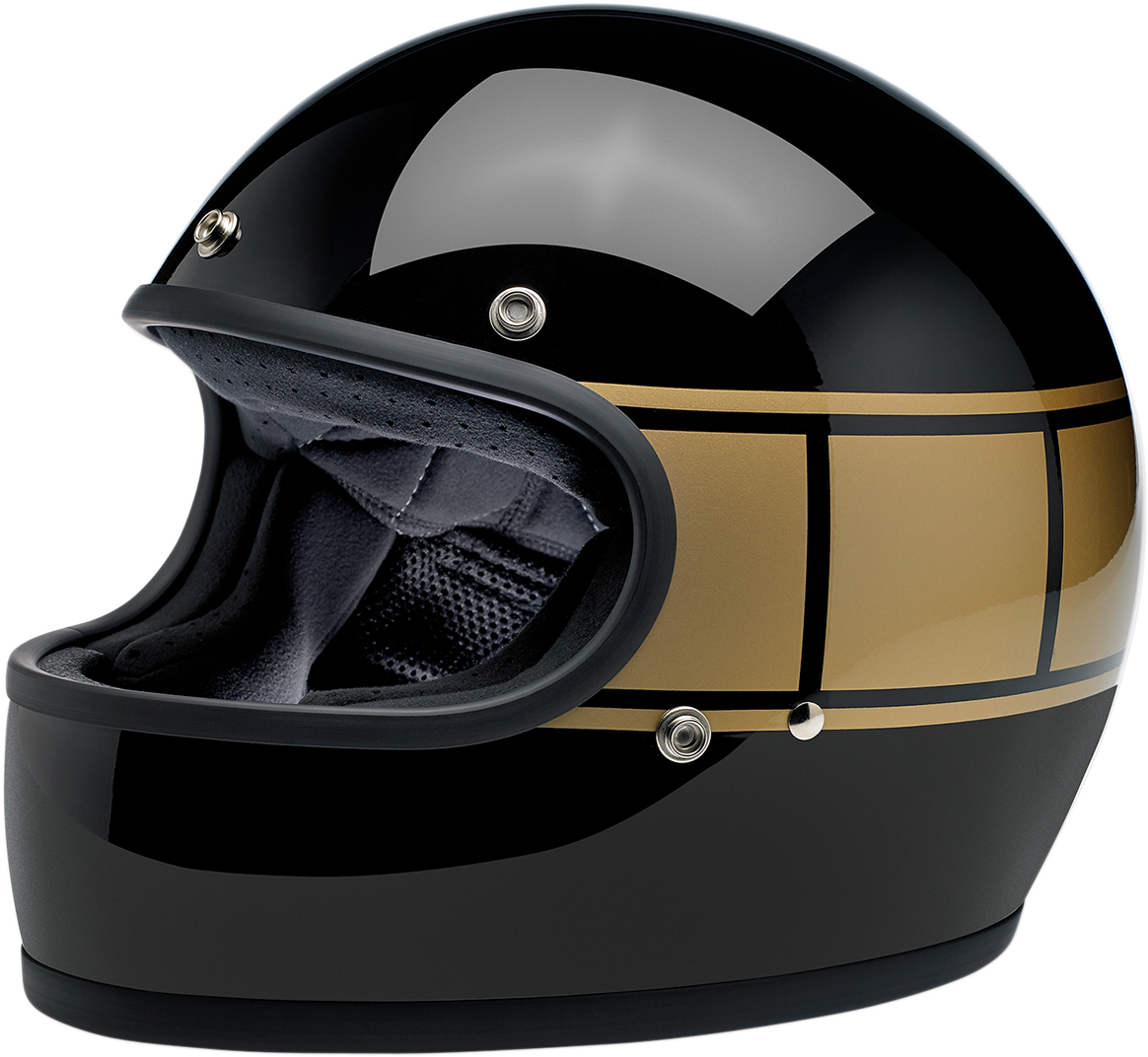 BILTWELL Gringo Helmet in glossy black Holeshot design, XS size, featuring a sleek, aerodynamic motorcycle helmet with matte finish.