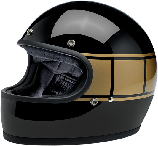 BILTWELL Gringo Helmet in glossy black Holeshot design, XS size, featuring a sleek, aerodynamic motorcycle helmet with matte finish.