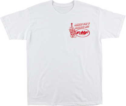White FMF Top Shelf T-Shirt in large size with front graphic design, casual style and comfortable fit.