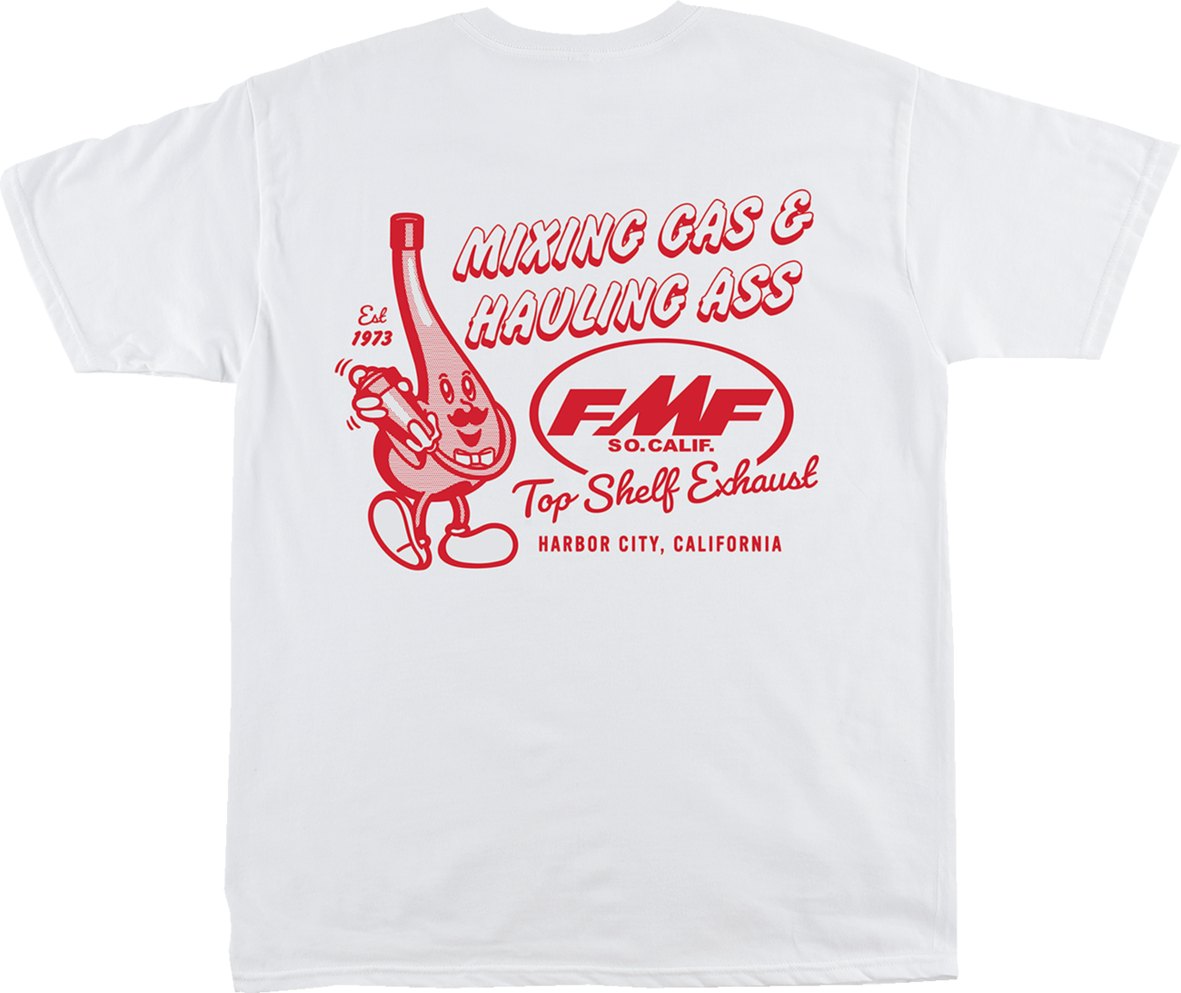 White FMF Top Shelf T-Shirt in large size, casual fit, with front graphic design, soft cotton fabric, and comfortable style.